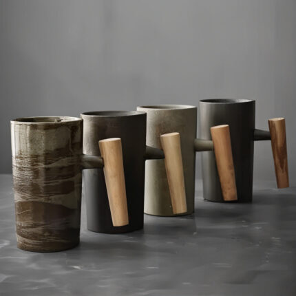 Sourila Vintage Earth Coffee Cups with Wooden Handles